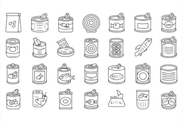 Outline Icons of Cans, Containers, and Packaging Labels for Product Design