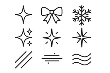 Fototapeta premium Set of simple christmas icons: stars, bow, snowflake, lines, and wave patterns