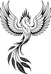 Obraz premium Black and white phoenix with spread wings and long tail feathers