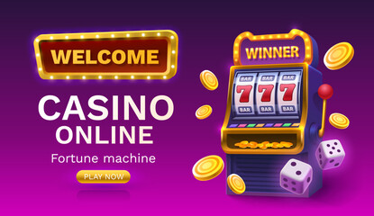 Casino 777 banner slots machine winner, jackpot fortune of luck. Vector illustration © hobbitfoot