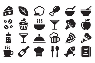 Collection of Food, Drink, and Cooking Symbols for Culinary Use