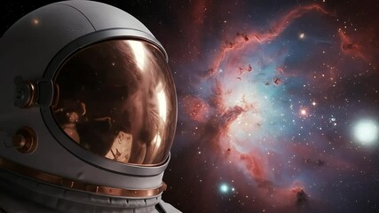 Astronaut helmet against nebula - Powered by Adobe