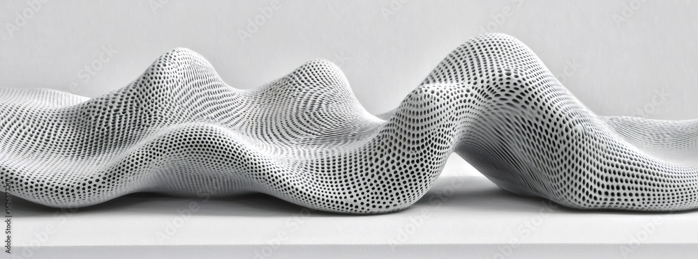Poster abstract white pixelated structure displaying wavy topography against a white backdrop studio shot