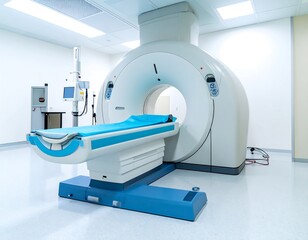 Modern medical imaging suite showcasing a high-tech CT scanner and equipment