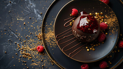 Decadent Chocolate Dessert with Raspberry and Gold Sprinkles