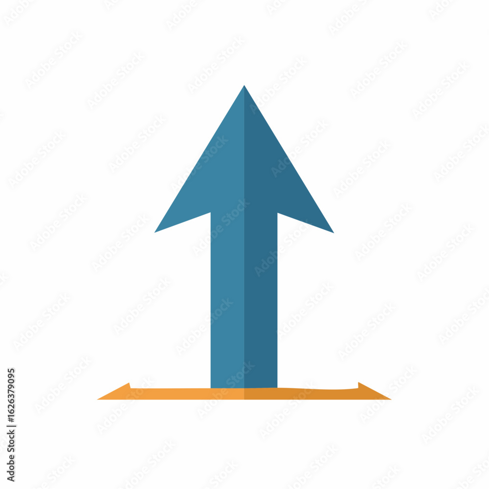 Poster blue arrow pointing up from an orange base symbolizing growth success and uploading