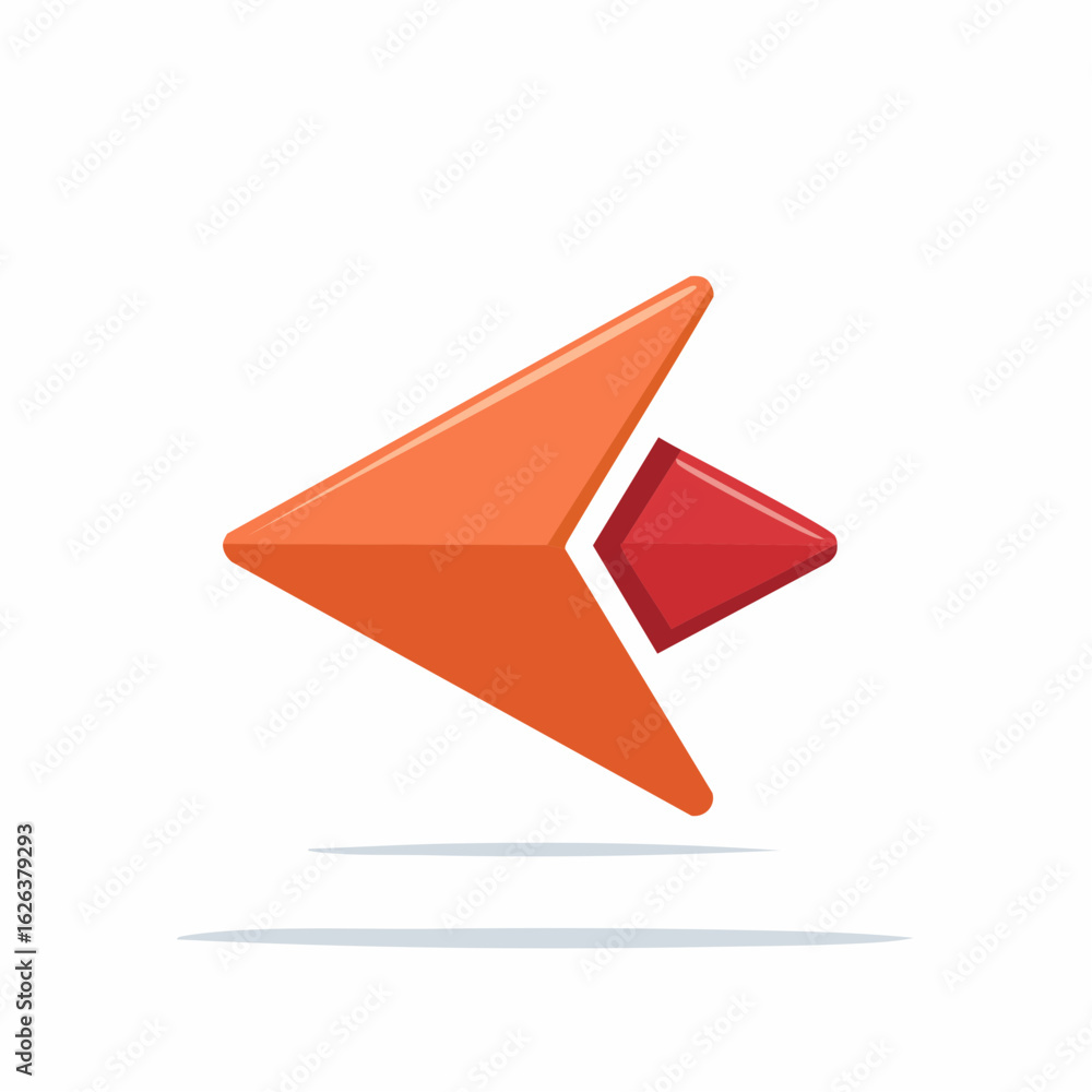 Aufkleber modern 3d arrow pointer icon pointing left with glossy orange and red finish