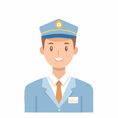 Friendly man in uniform with a hat and tie smiling for a portrait