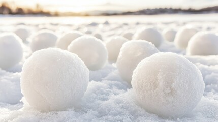 Snowballs Lying on Fresh Snow in a Cold Winter Landscape Scene