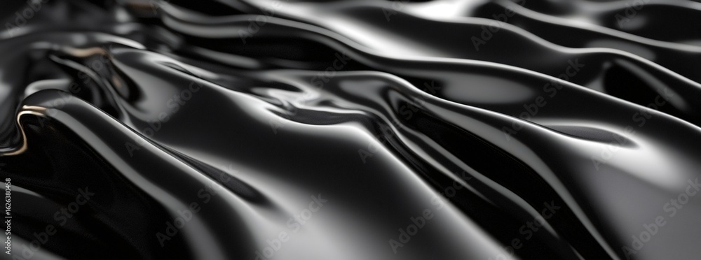 Poster abstract image of a dark glossy surface with wavy textures and dynamic lighting