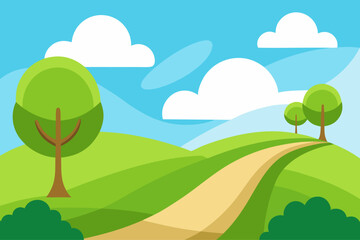 Sunny day with rolling hills and a winding path