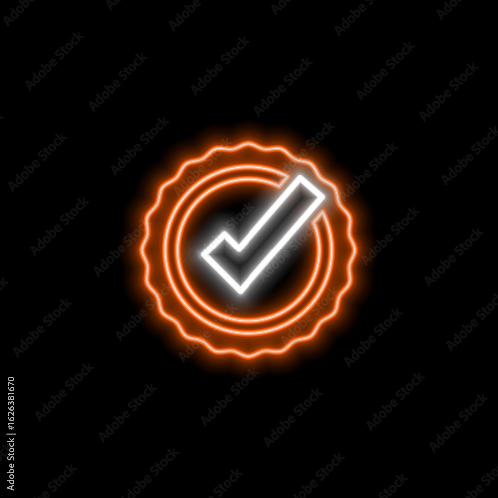 Poster orange check mark icon isolated.neon style. 3d rendering vector illustration. blue check mark icon s