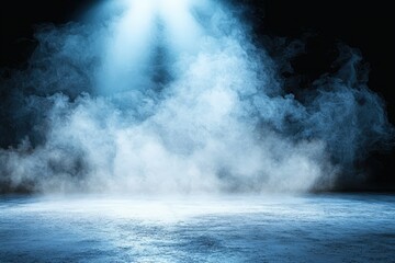 Fototapeta premium Dramatic Blue Fog and Light Beam in a Dark Background Suitable for Creating Atmospheric Effects in Photography and Graphic Design Projects