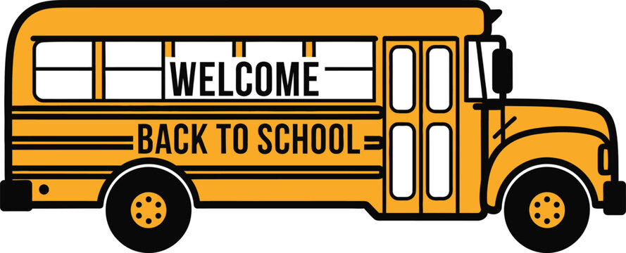 Welcome back to school on vibrant yellow school bus perfect for educational promotions and seasonal designs