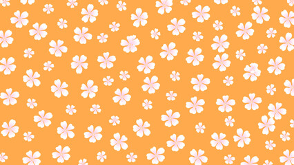 Orange seamless background with flowers. Cute wallpaper with white blooming flower.