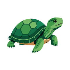 Obraz premium Green turtle illustration, reptile with shell, walking slowly, cute cartoon character. Green turtle image perfect for children's books, educational materials, or nature-themed designs.