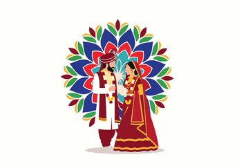 Fototapeta premium Wedding Couple with Mandala Background Vector