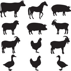 create need Vector Farm Animals Silhouettes Isolated on White Vector illustration silhouette isolated with whit background