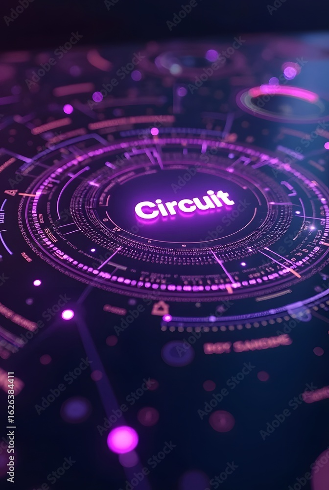 Aufkleber abstract glowing purple circuit board design, vertical composition. its vibrant color palette and in