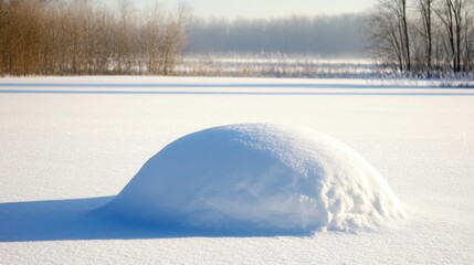 Snowy Landscape with a Soft Snow Mound Under Bright Sunlight