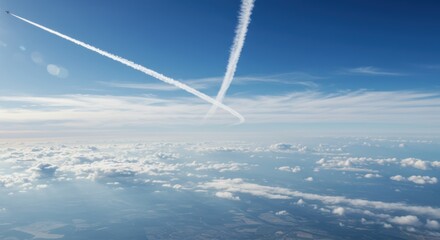 A Lone Jet Creates an 'X' with Contrails High Above a Sea of Clouds