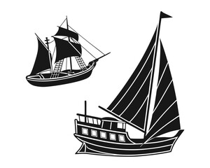 Black boat and ship silhouette vector