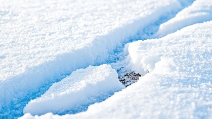 Snowy Landscape with Cracked Ice and Textured Surface in Sunlight