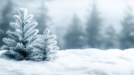 Snowy Landscape with Evergreen Trees and Soft Winter Background