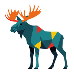 Obraz premium Colorful moose illustration. Geometric moose design with large antlers. Artistic moose image perfect for nature posters and wildlife brochures.