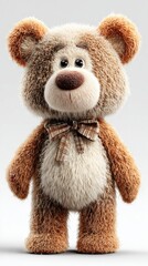Fluffy teddy bear with a bow tie, cartoonish design.