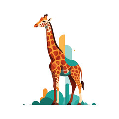 Obraz premium Giraffa camelopardalis illustration. Stylish giraffe illustration stands tall in grassy landscape. Giraffe design perfect for children's books, safari themed prints, or zoo branding.