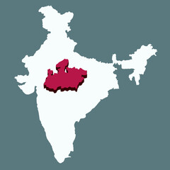 Naklejka premium Madhyapradesh highlighted 3D map on india map vector illustration 