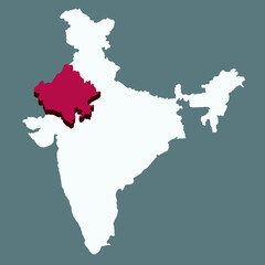 Fototapeta premium Rajasthan highlighted 3D map on india map vector illustration 