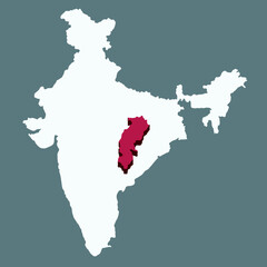 Chhatisgarh highlighted 3D map on india map vector illustration 