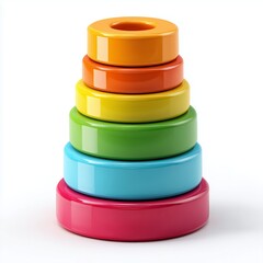 Colorful stacking rings toy arranged in a pyramid shape.