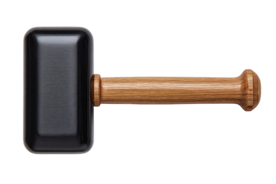 Black rectangular mallet with light brown wooden handle