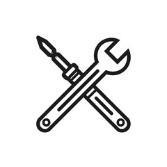 Simple line art of a paintbrush and wrench crossed.