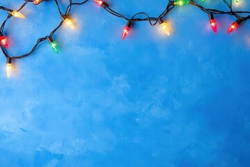 Colorful Christmas Lights on Blue Background Creating a Festive Atmosphere for Holiday Celebrations, Party Decorations, or Creative Seasonal Projects