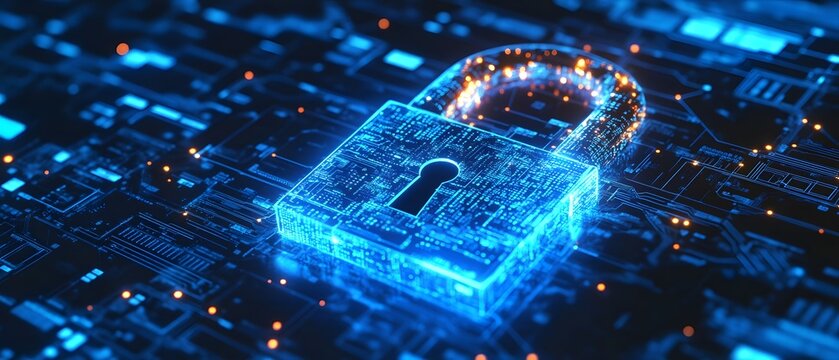 A digital representation of a secure lock over a grid of interconnected data, symbolizing cybersecurity and data protection in the modern digital landscape.