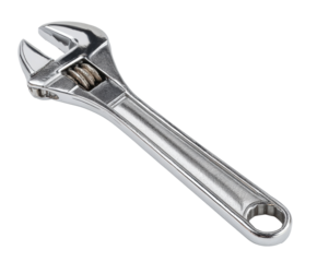 Adjustable wrench resting on a white background for inspection