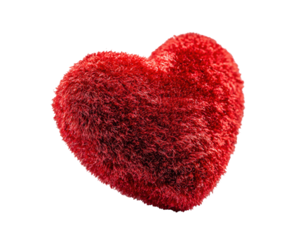 Soft red heart plush toy displayed on a white background