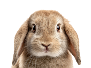 Close up of a brown rabbit showcasing its adorable features