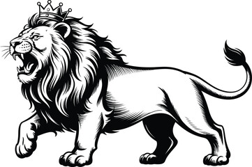 Fototapeta premium Majestic Lion Wearing a Crown king roaring