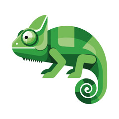 Fototapeta premium Emerald green chameleon isolated on white background, displaying geometrical patterns. This chameleon is a lively tropical creature. Use emerald green chameleon image for animal projects.