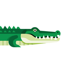 Naklejka premium Green alligator illustration showing side view on white background, great for wildlife projects. Alligator illustration includes geometric style and modern rendering, creating a unique visual.