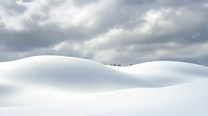 Snowy Landscape with Soft Curves Under Dramatic Cloudy Sky