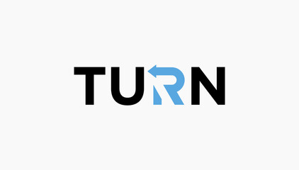 turn typography logo called 'Return' with the letter R as left arrow icon design