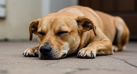 穏やかな日差し浴びる、優しい瞳の犬 心地よい眠り 
