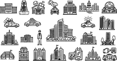 Fototapeta premium Hand-Drawn City Icons 