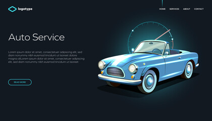Car Repair Service, Auto Diagnostics Center, Automobile Maintenance Station Vector Web Banner, Landing Page Template.